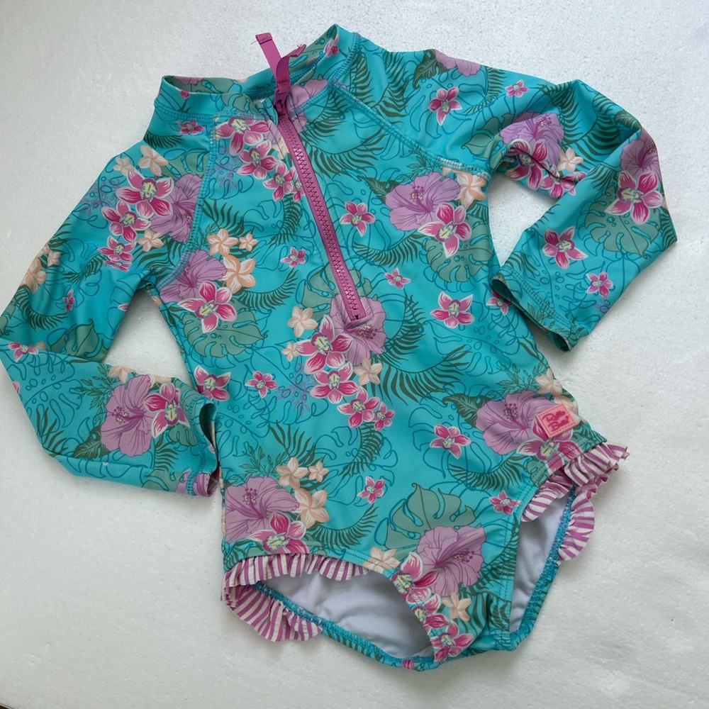 Ruffle butts girls long sleeve rashguard one piece swim suit
4t
